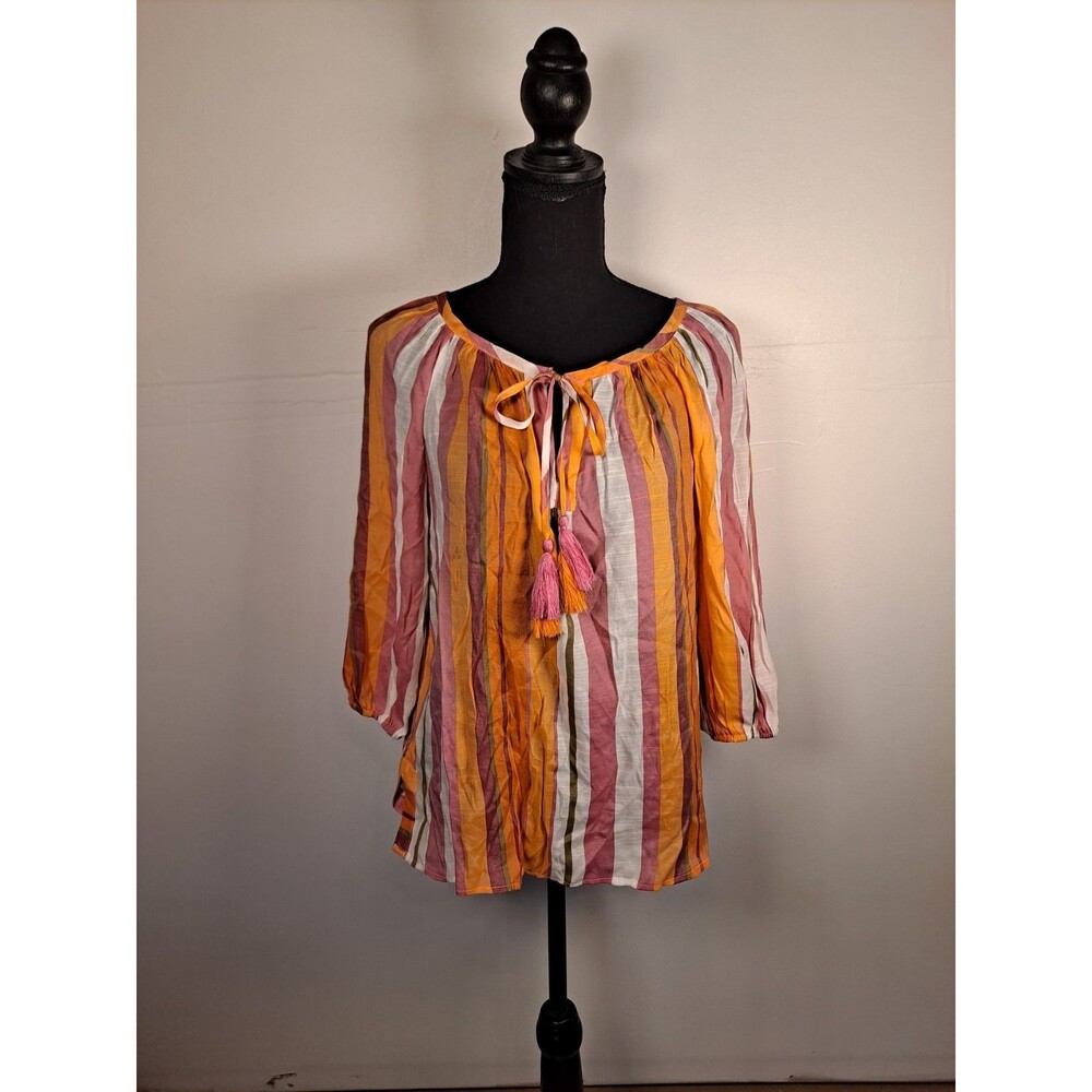 Unique Spectrum Women's Blouse Size S Boho Lightweight Striped Tassel